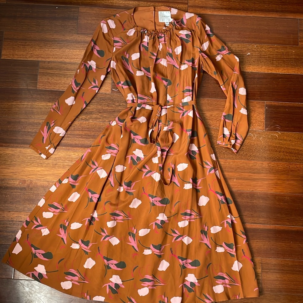 L.K. Bennett Yadis Abstract Blossom Print Maxi Long Sleeve Dress in Rust Size 4